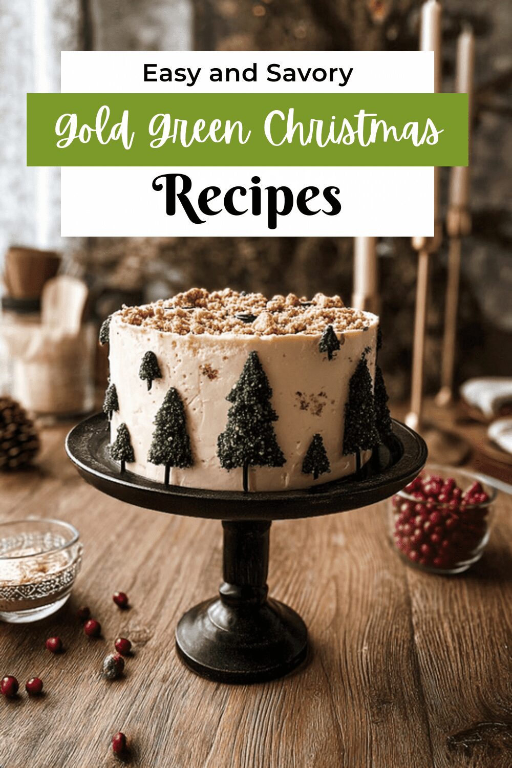 Gold Green Christmas Trees Cake