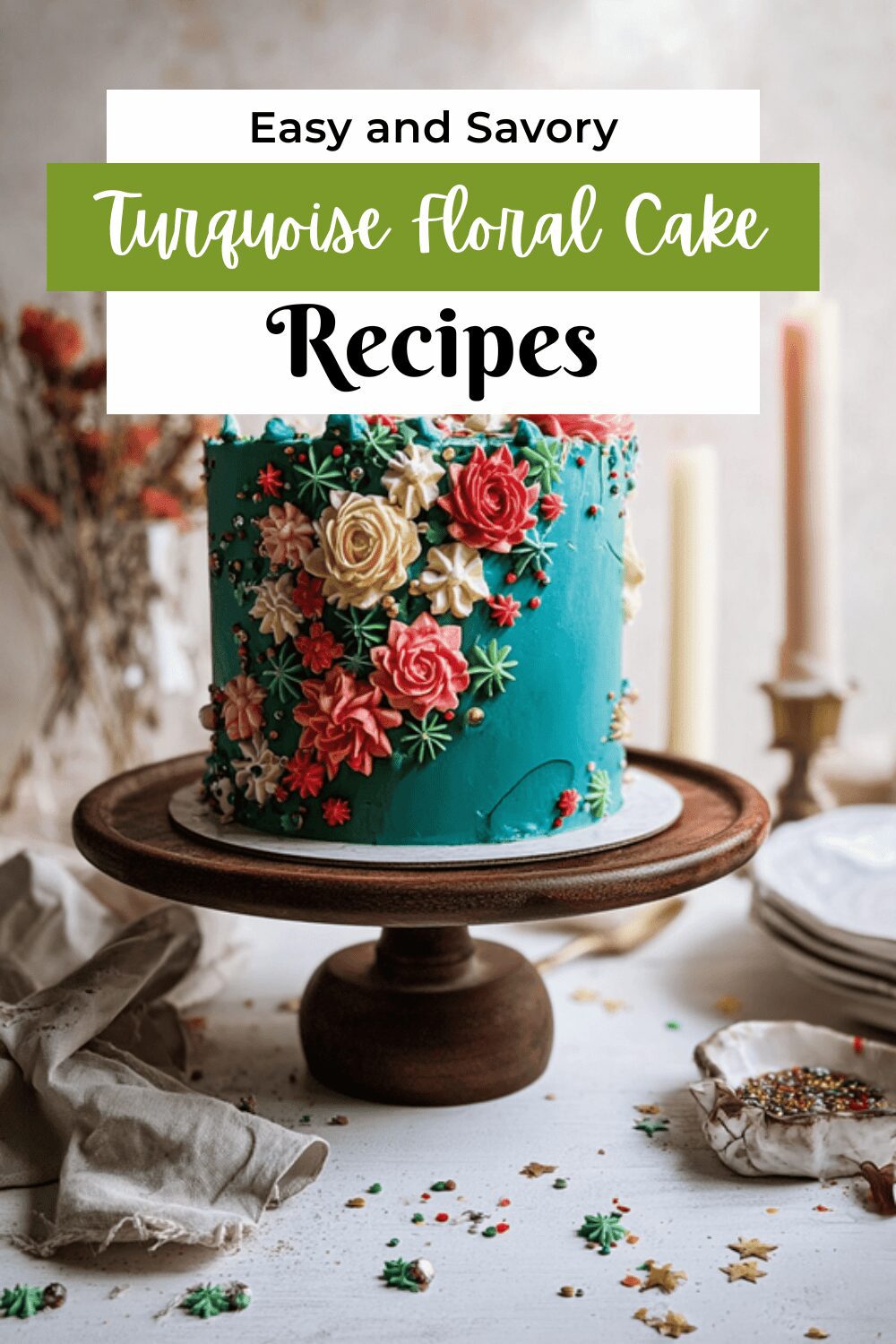 Turquoise Floral Cake