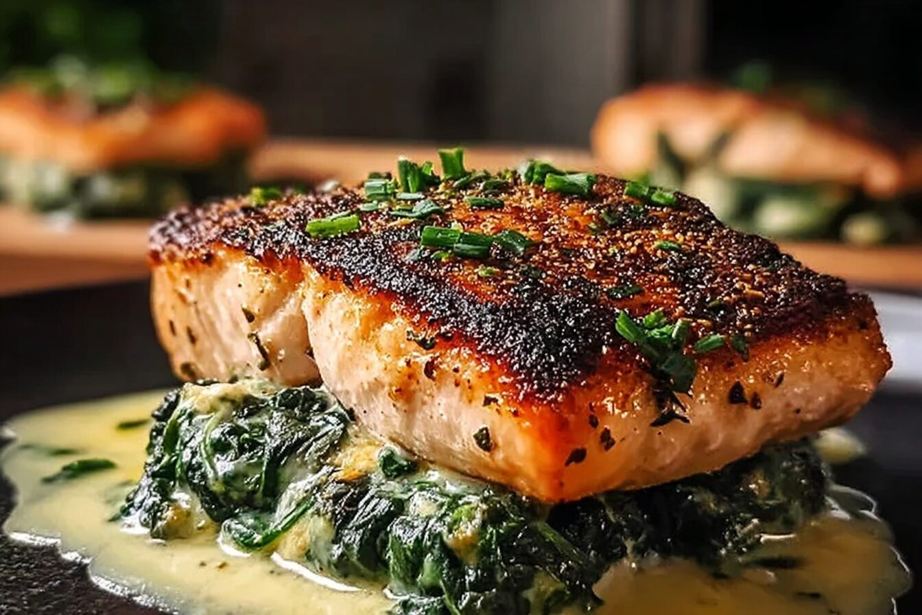 Blackened Salmon Stuffed With Spinach Parmesan
