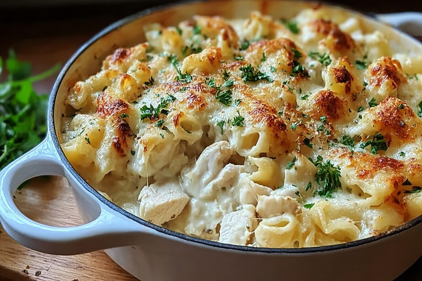 Creamy Garlic Parmesan Chicken Pasta Bake