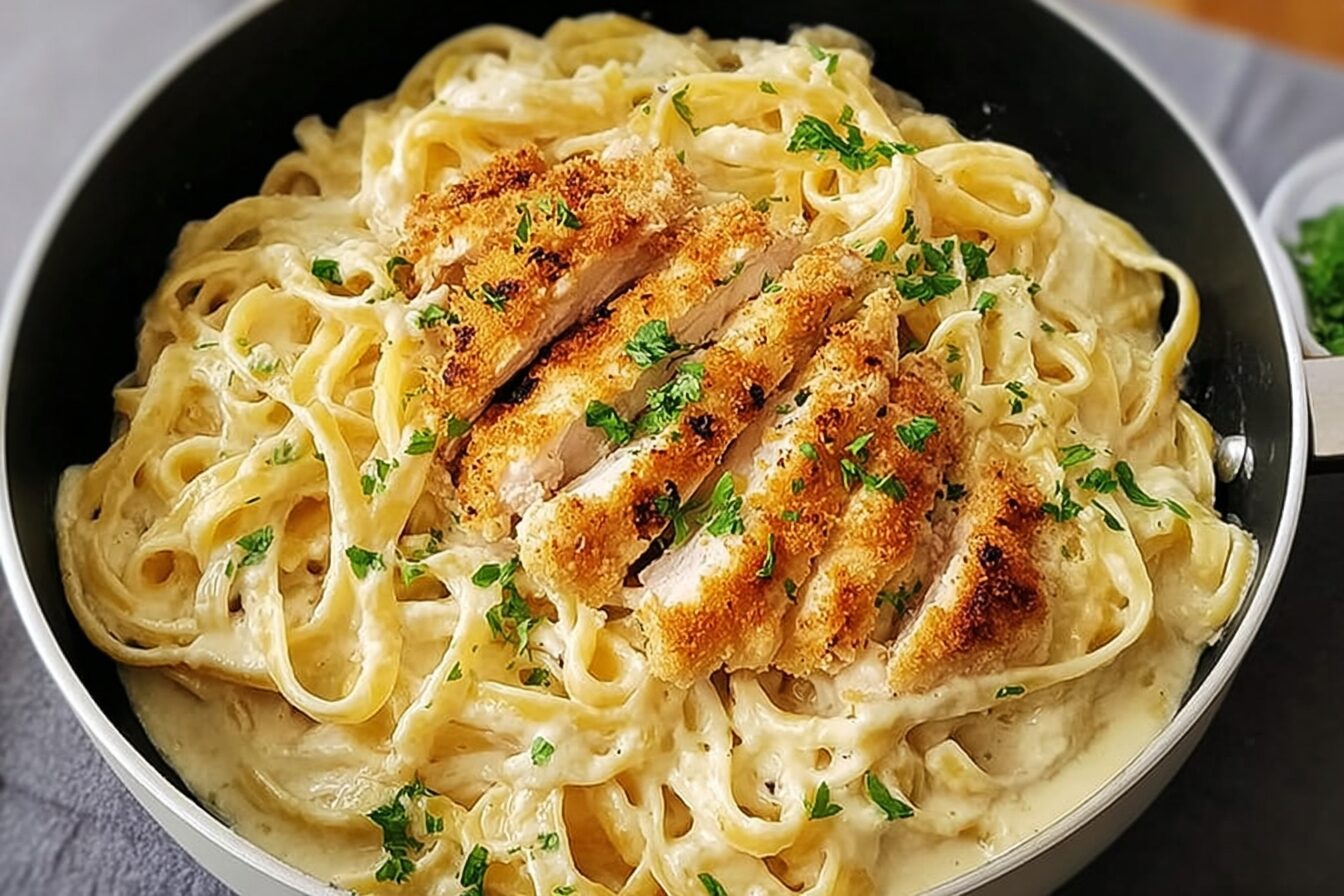 Crispy Chicken Fettuccine Alfredo