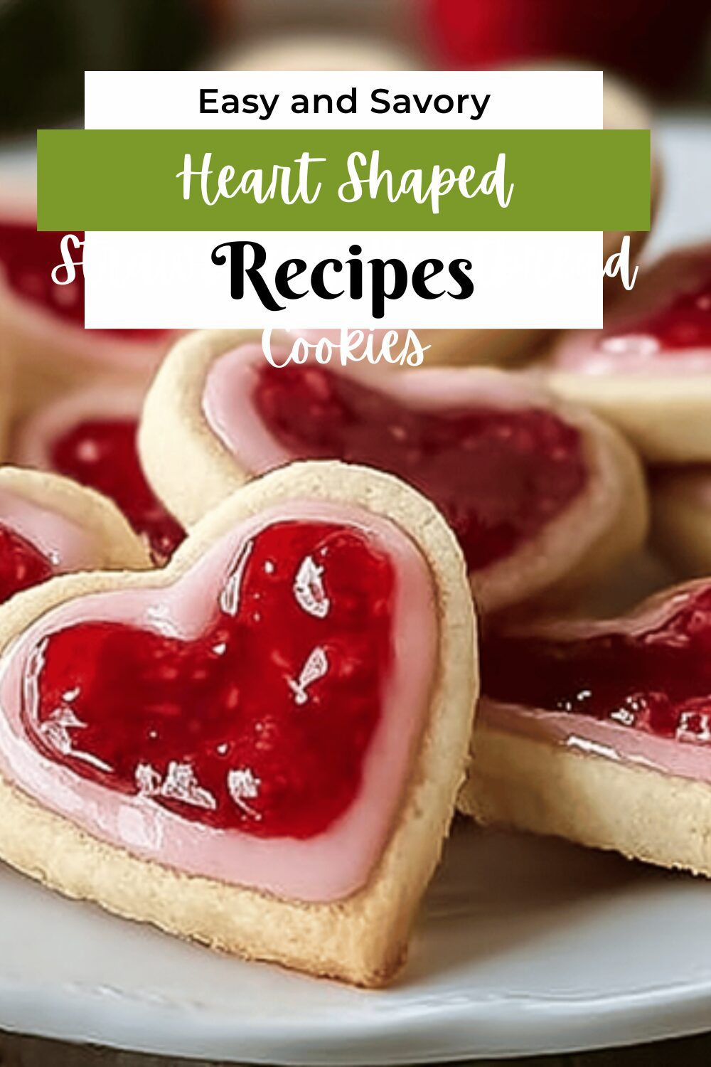 Heart Shaped Strawberry Shortbread Cookies