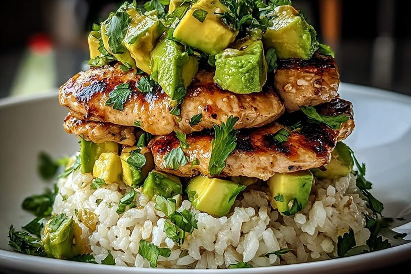 Honey Lime Chicken Avocado Rice Stack Recipe With Creamy Avocado