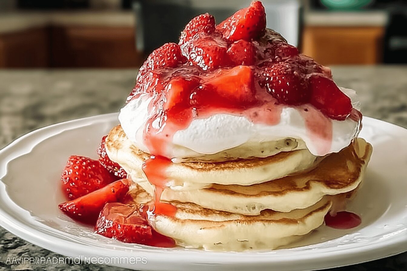 Strawberry Shortcake Pancakes Recipe With Fresh Berries And Whipped Cream 6 Strawberry Shortcake Pancakes