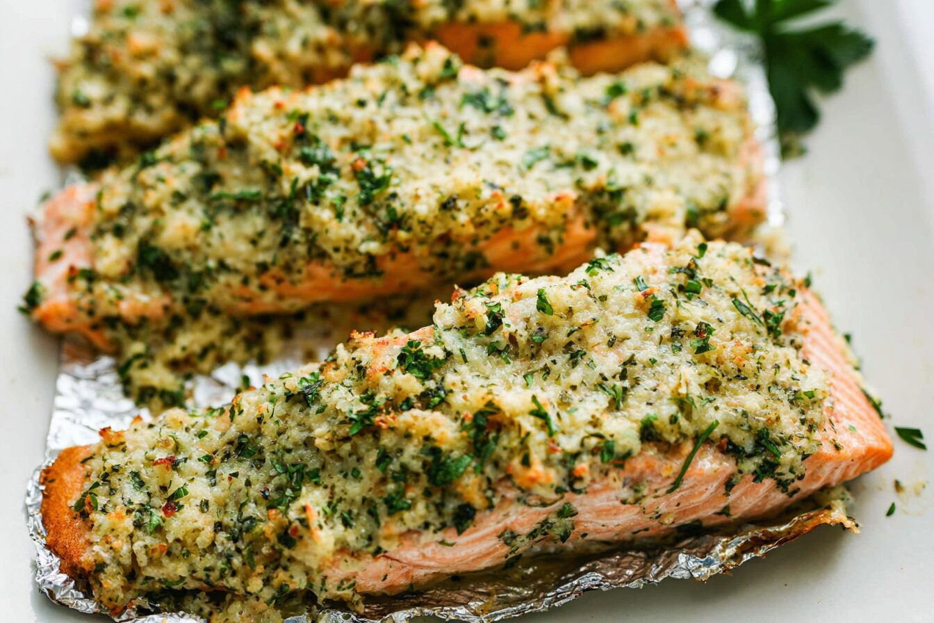 Baked Parmesan Garlic Herb Salmon In Foil