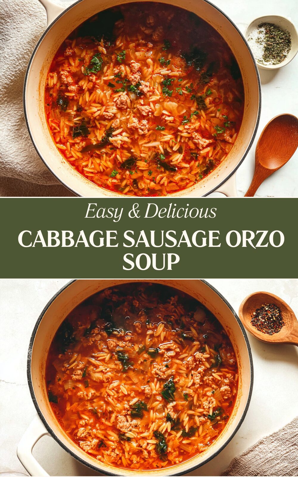 Cabbage Sausage Orzo Soup