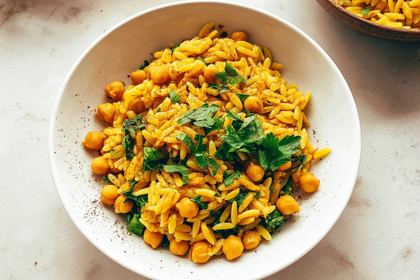 Lemony Spiced Orzo Chickpeas