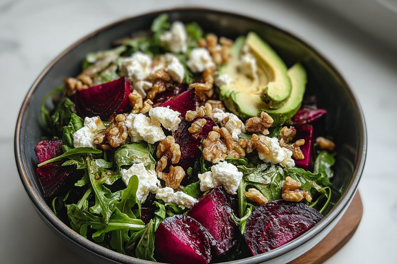Roasted Beet Arugula Salad Feta Walnuts