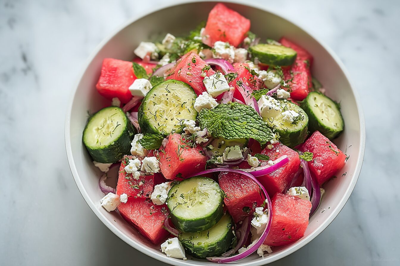 Watermelon Cucumber Feta Salad