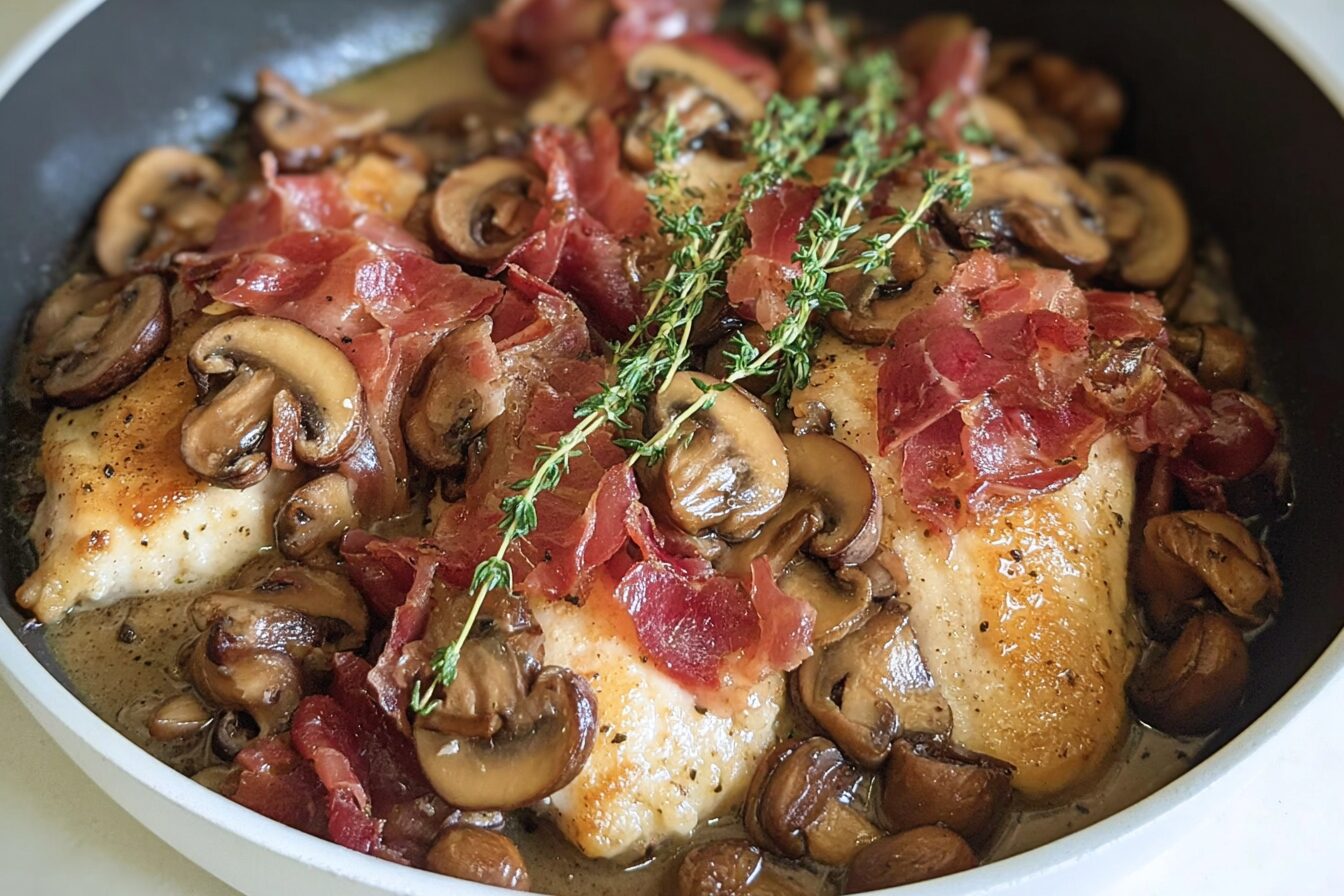 Chicken With Crispy Prosciutto And Mushrooms