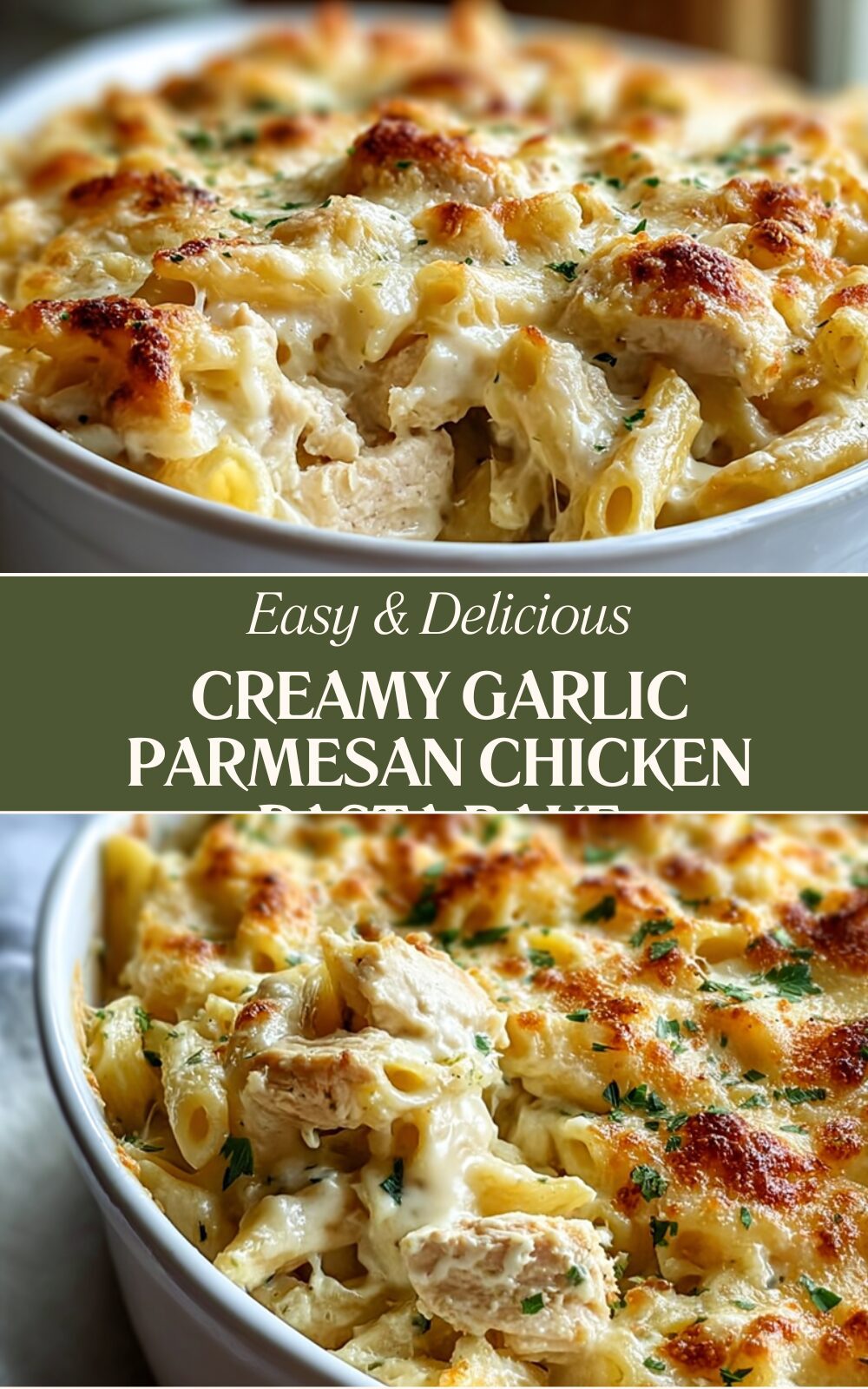 Creamy Garlic Parmesan Chicken Pasta Bake