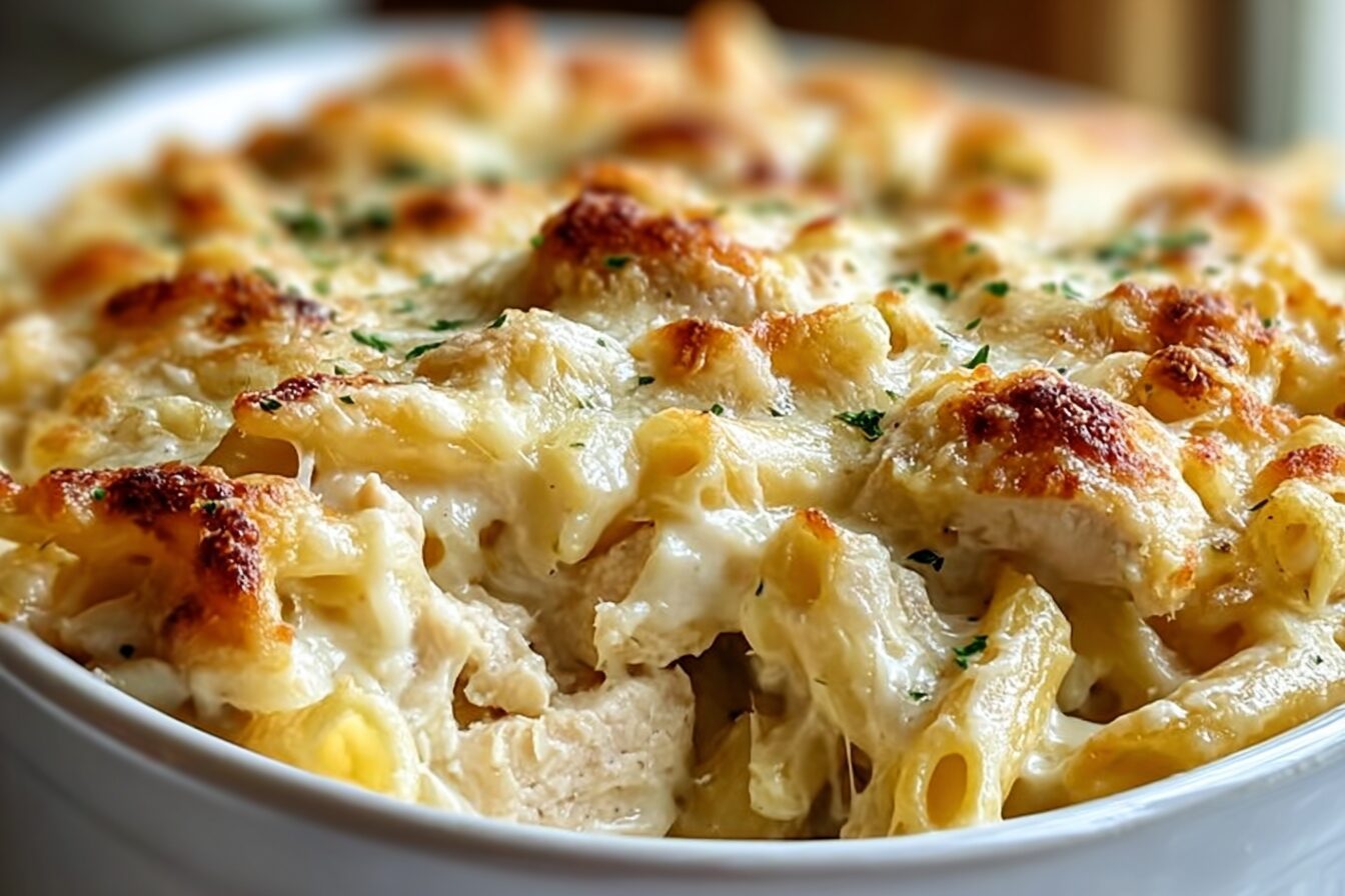 Creamy Garlic Parmesan Chicken Pasta Bake