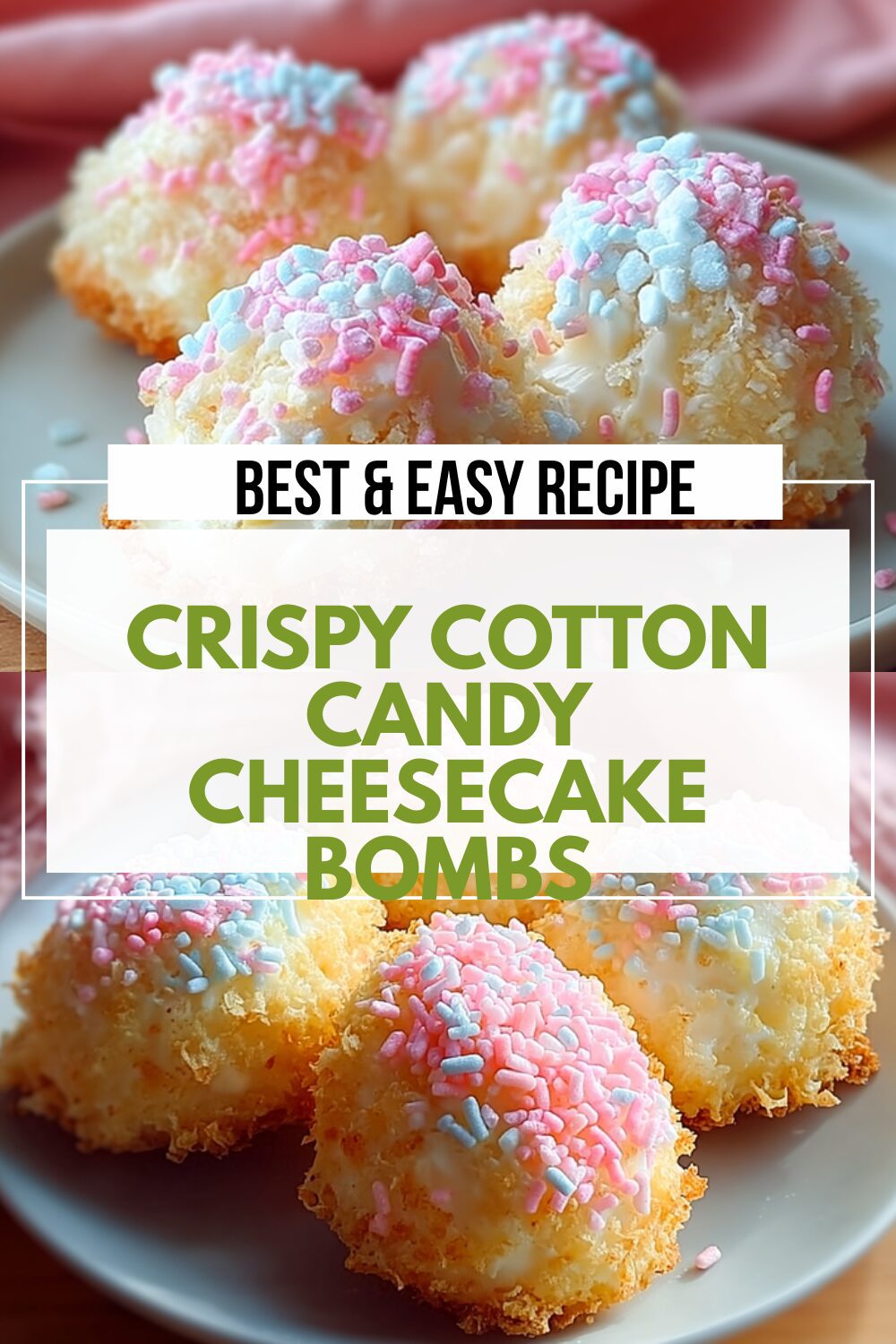 Crispy Cotton Candy Cheesecake Bombs