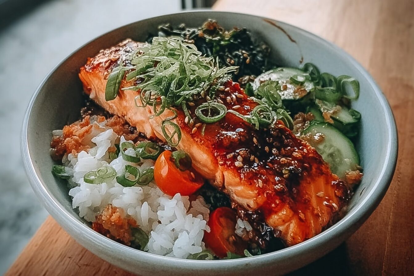 Crispy Salmon Rice Bowls With Sticky Rice And Quick Pickled Veggies 6 Crispy Salmon Rice Bowl