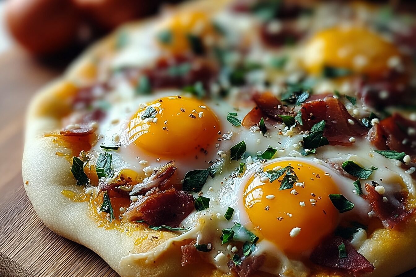 Sunrise Delight Breakfast Pizza With Fresh Eggs And Crispy Bacon 6 Sunrise Delight Breakfast Pizza