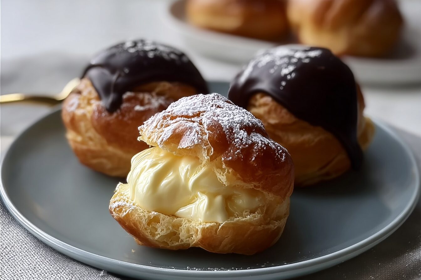 Profiteroles Filled With Custard Cream And Topped With Rich Chocolate Sauce 6 Vanilla Custard Profiterole