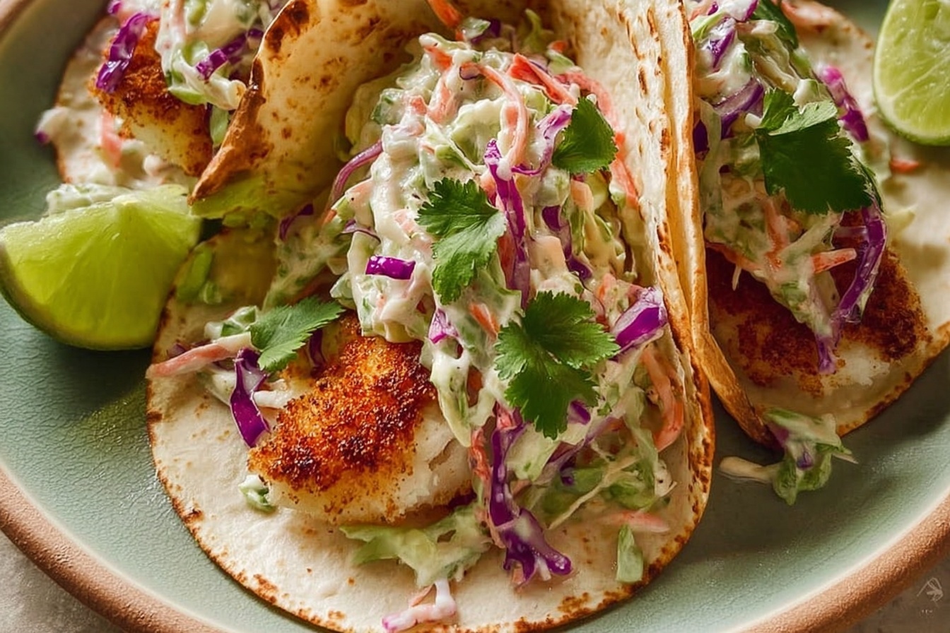 Air Fryer Fish Tacos With Cilantro Lime Slaw