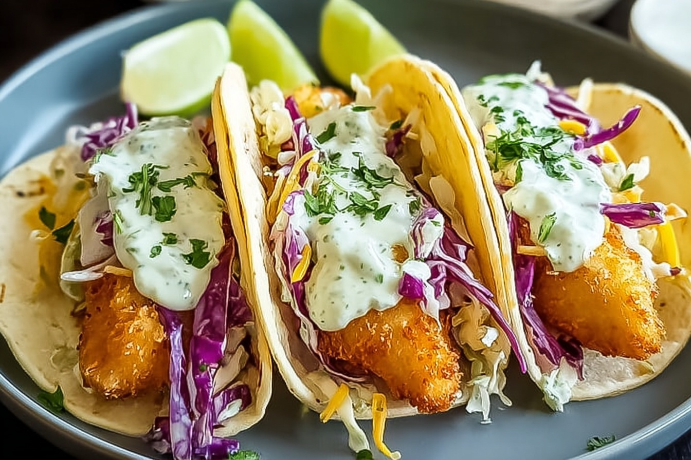 Crispy Baja Style Beer Battered Fish Tacos