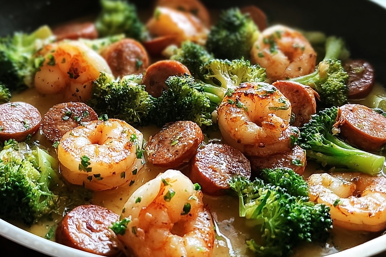 Garlic Butter Shrimp Sausage And Broccoli