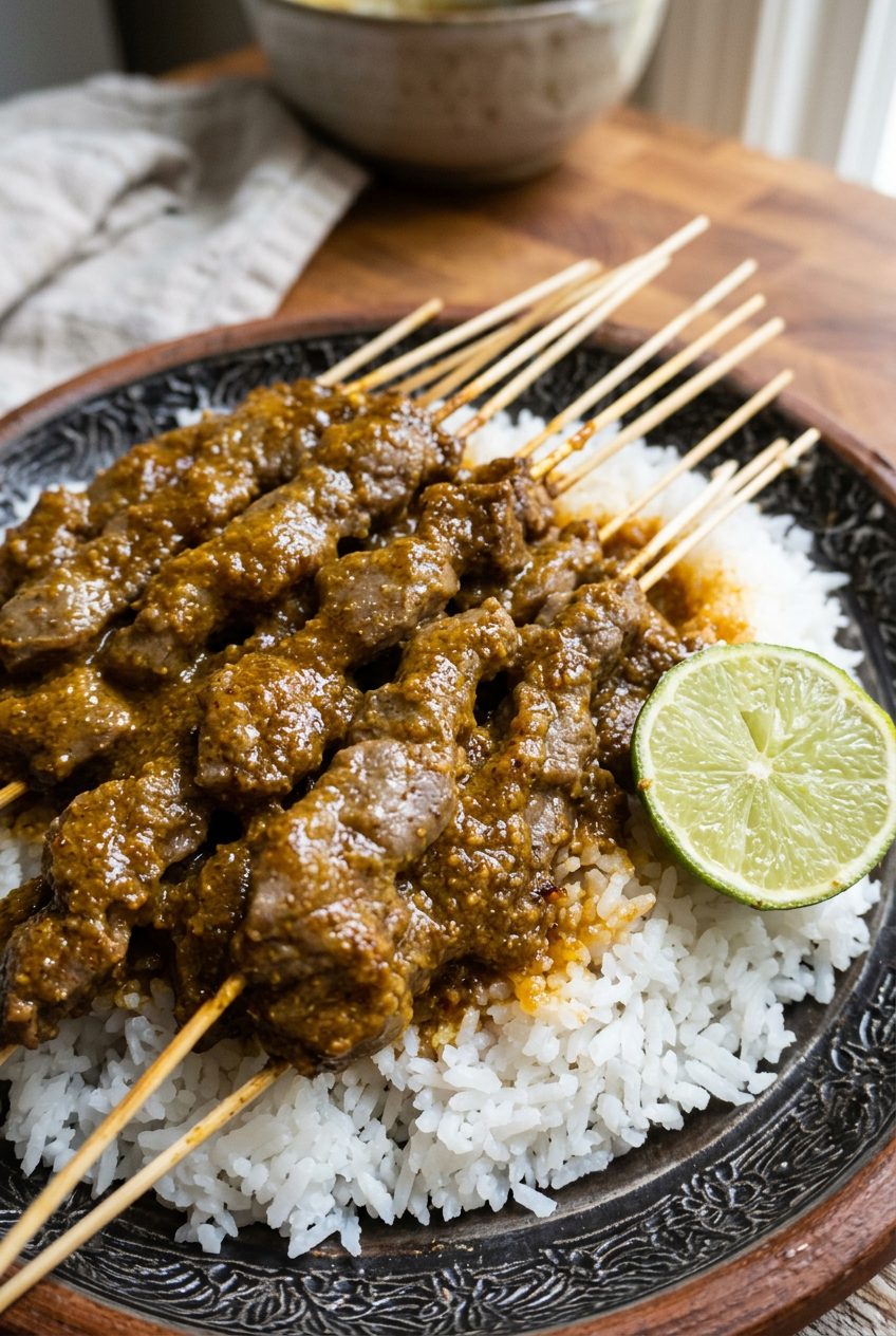 Indonesian Sate Padang Beef Skewers