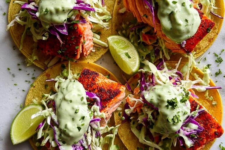 Salmon Fish Tacos With Avocado Crema And Coleslaw 83.Png