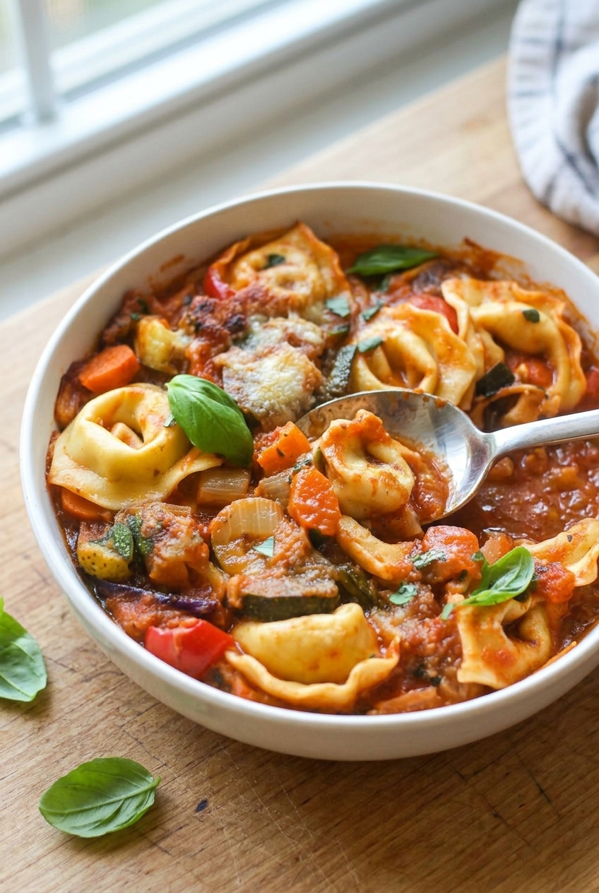 Slow Cooker Veggie Tortellini Bake